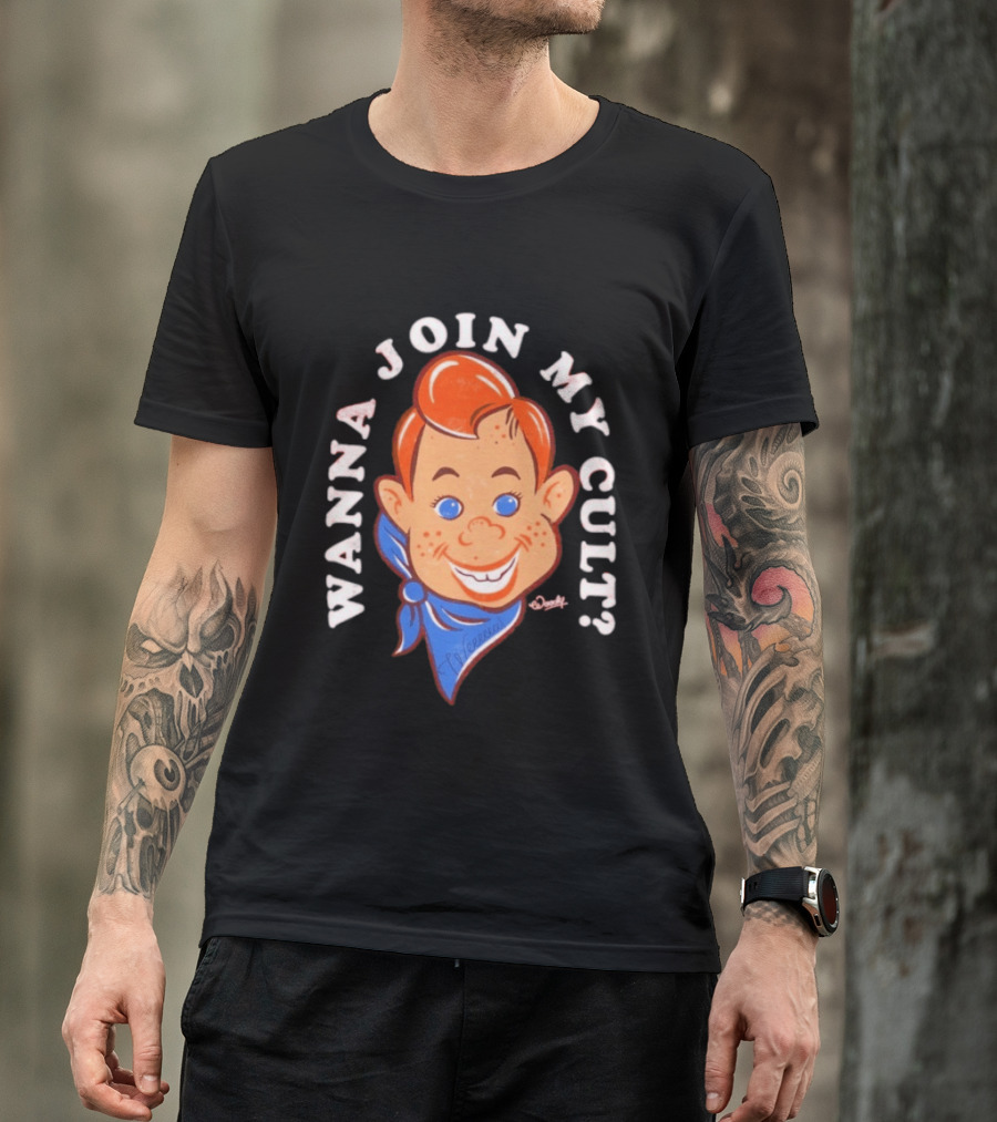 Woody Wanna Join My Cult Retro Style Cartoon Face And Blue Bandana T-Shirt