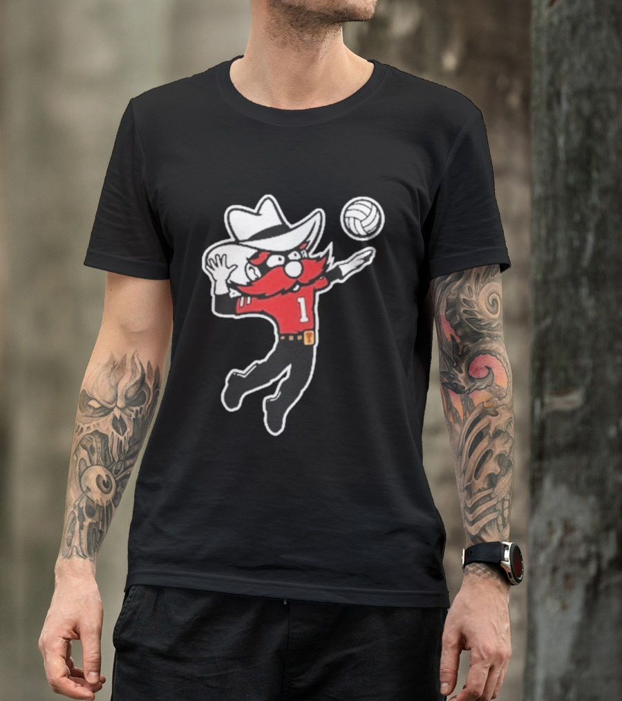 Raider Red Playing Volleyball Action T-Shirt