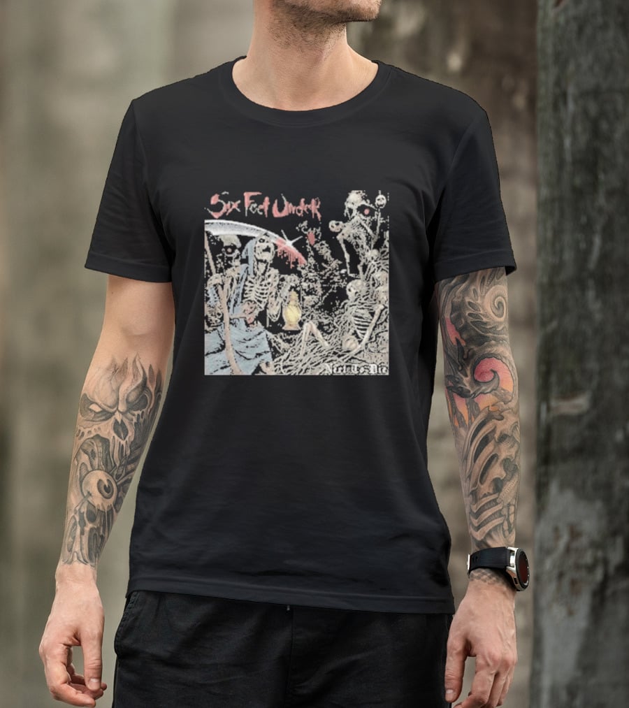 Six Feet Under Scythe And Skeletons Next To Die T-Shirt