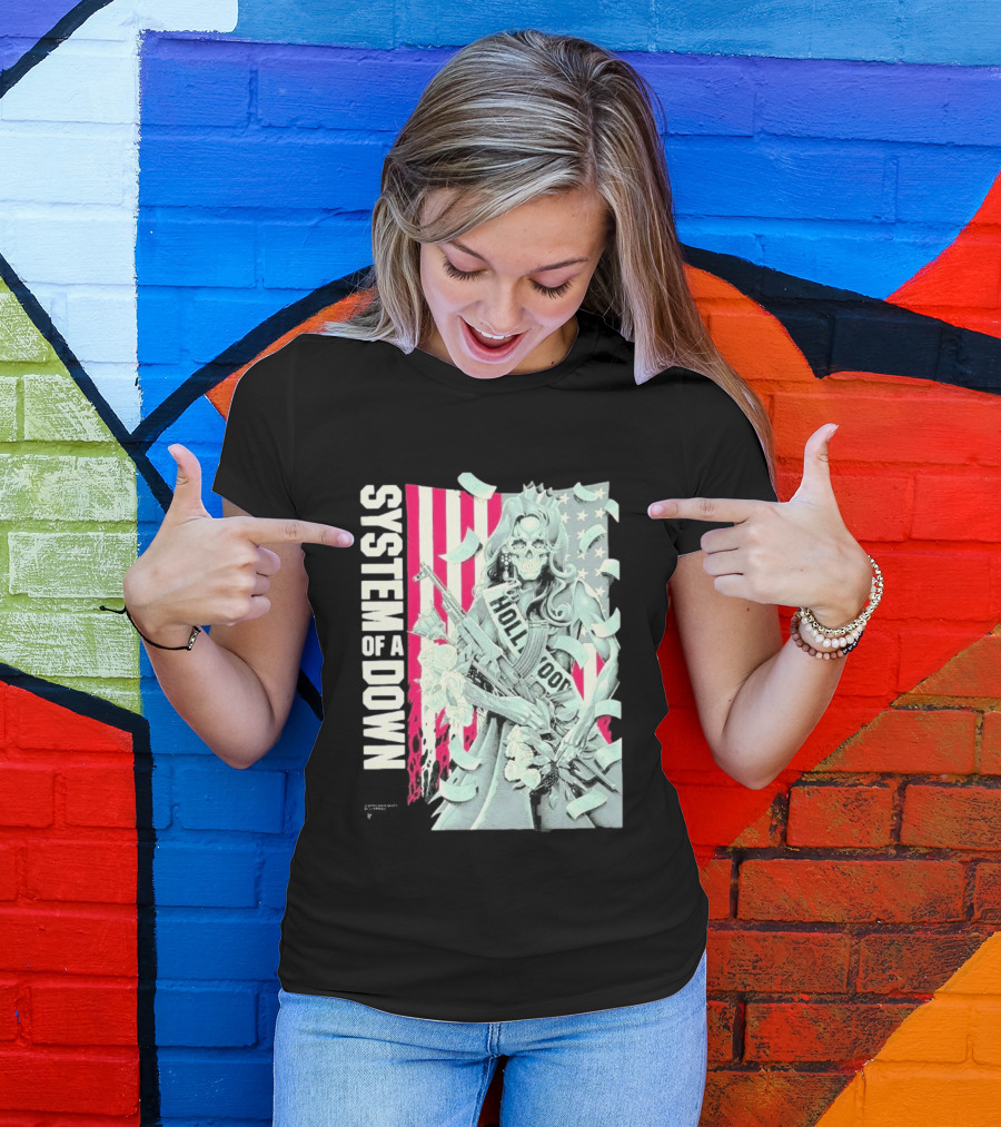 System Of A Down Limited Edition By Luke Preece American Gun Roses T-Shirt