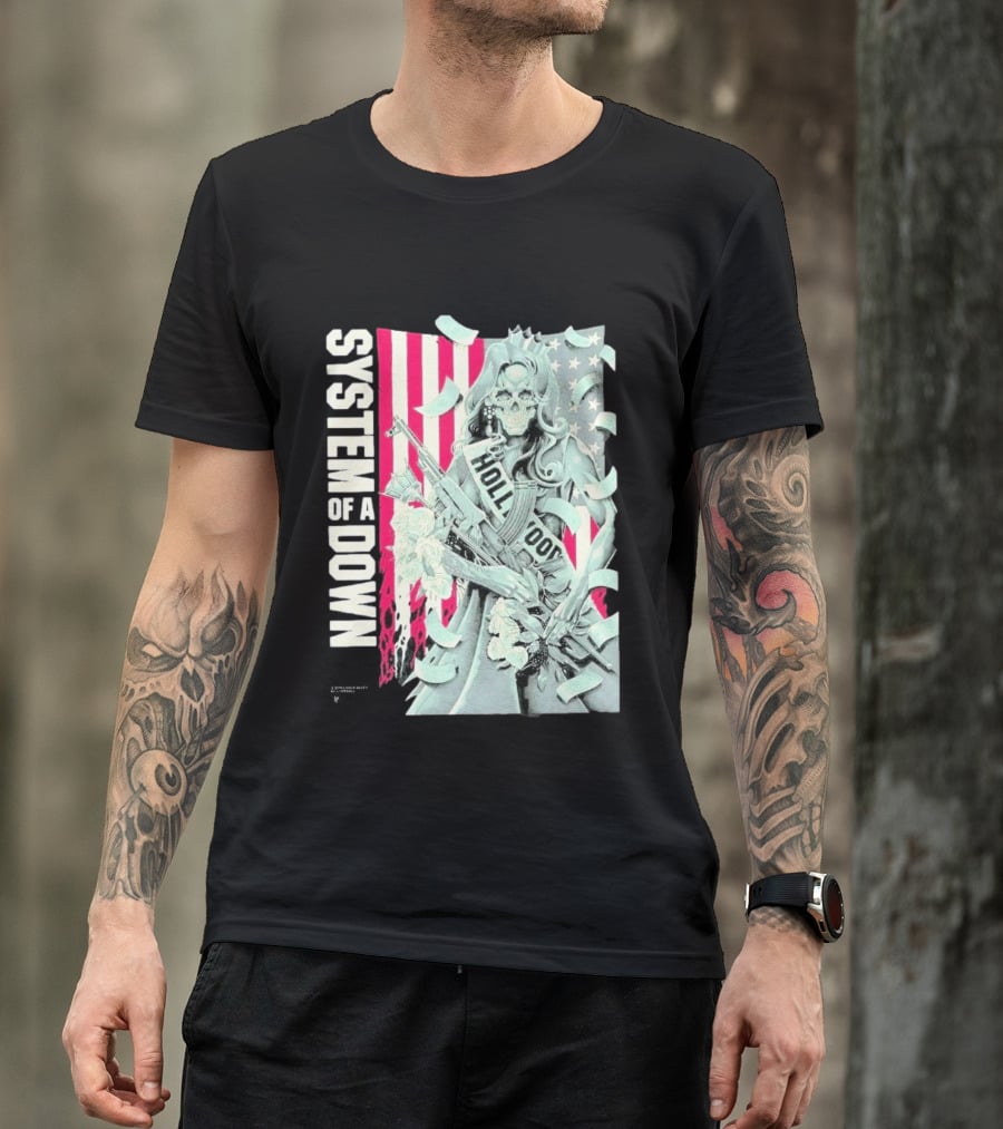 System Of A Down Limited Edition By Luke Preece American Gun Roses T-Shirt