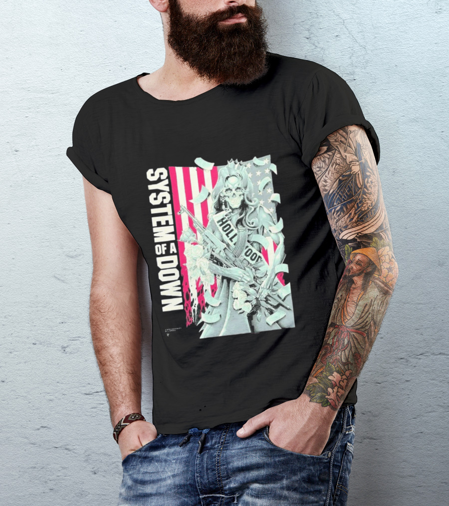 System Of A Down Limited Edition By Luke Preece American Gun Roses T-Shirt