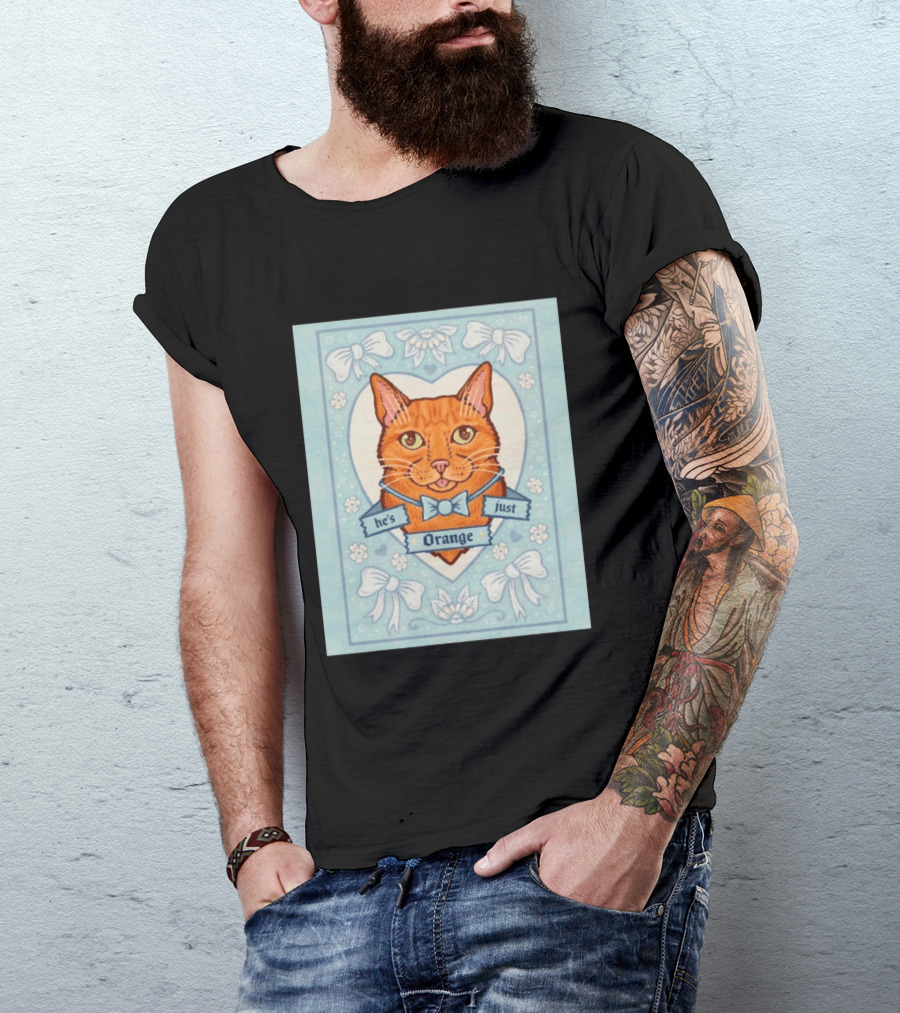 He's Just Orange Cat Floral Bow Blue T-Shirt