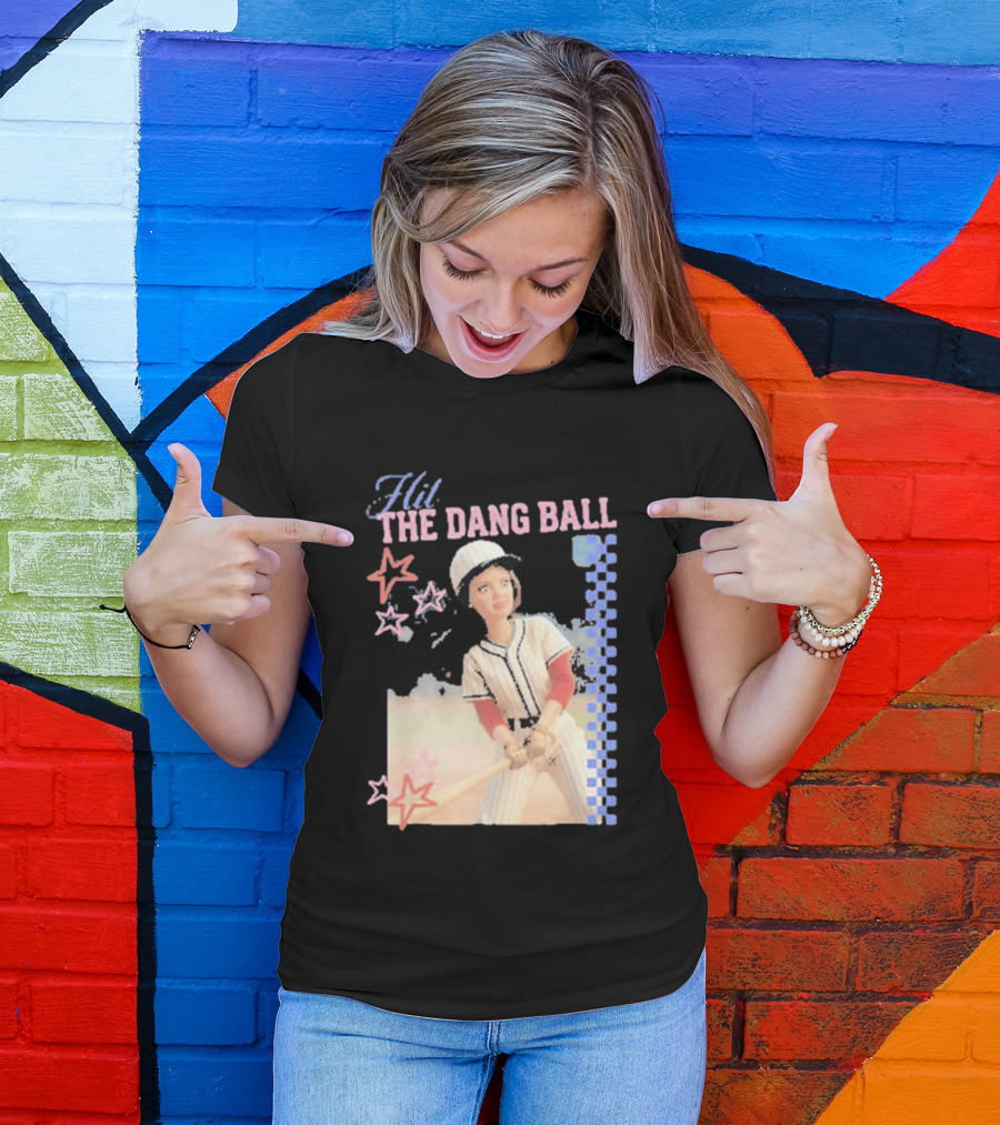 Hit The Dang Ball Vintage Baseball Player With Stars And Blue Checkerboard T-Shirt