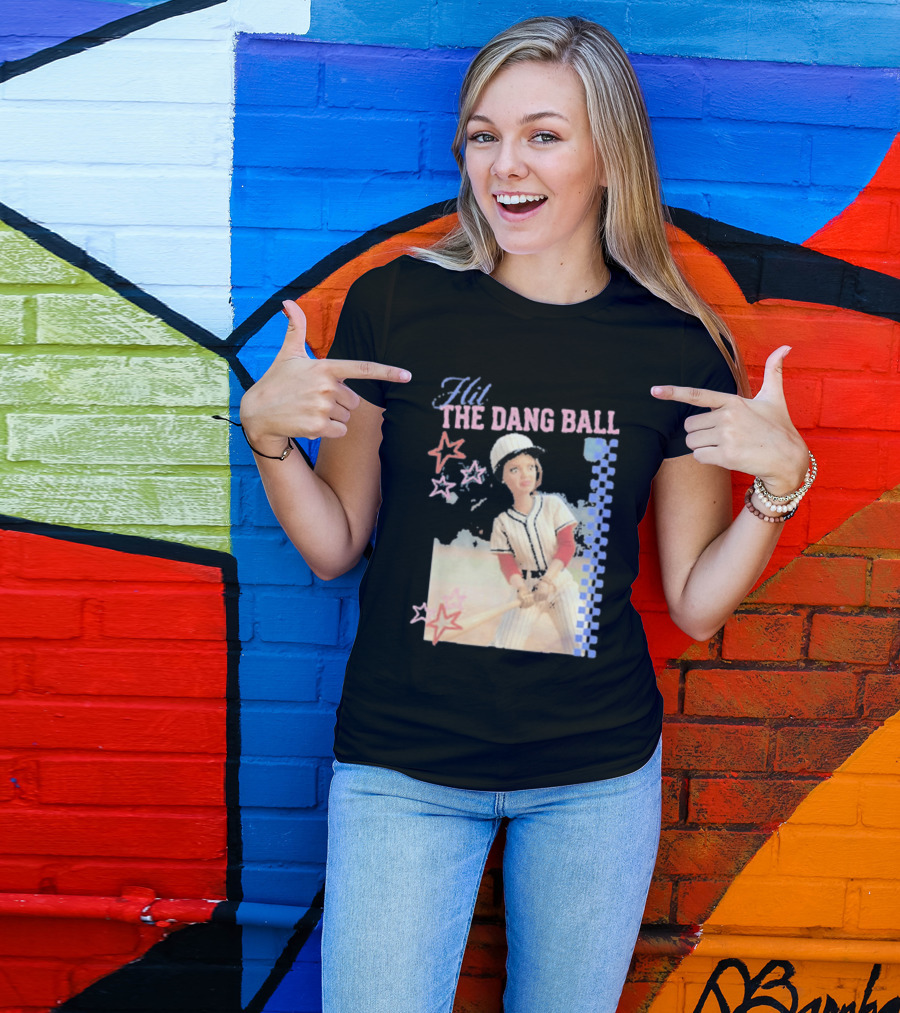 Hit The Dang Ball Vintage Baseball Player With Stars And Blue Checkerboard T-Shirt