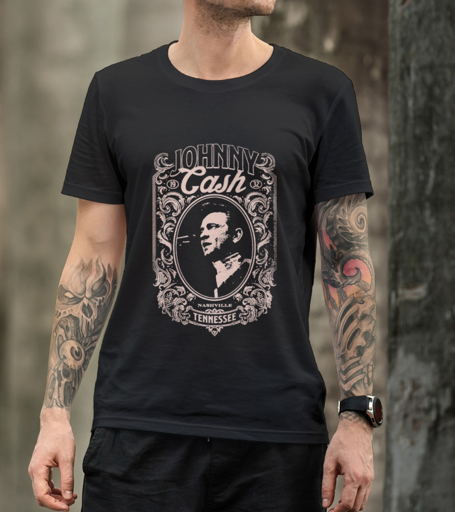 Johnny Cash Nashville Tennessee Vintage Style Floral Oval T-Shirt