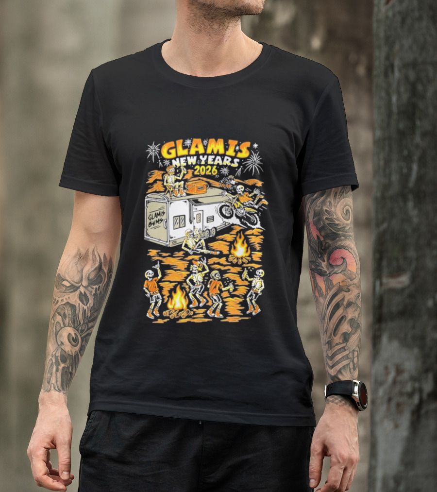 Glamis New Years 2026 Skeletons Campfire Celebration With Motorbike And Fireworks T-Shirt