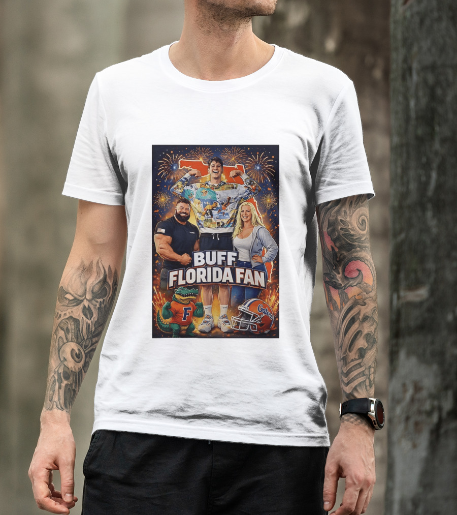 Buff Florida Fan Florida Gators F Mascot Football Helmet Fireworks T-Shirt