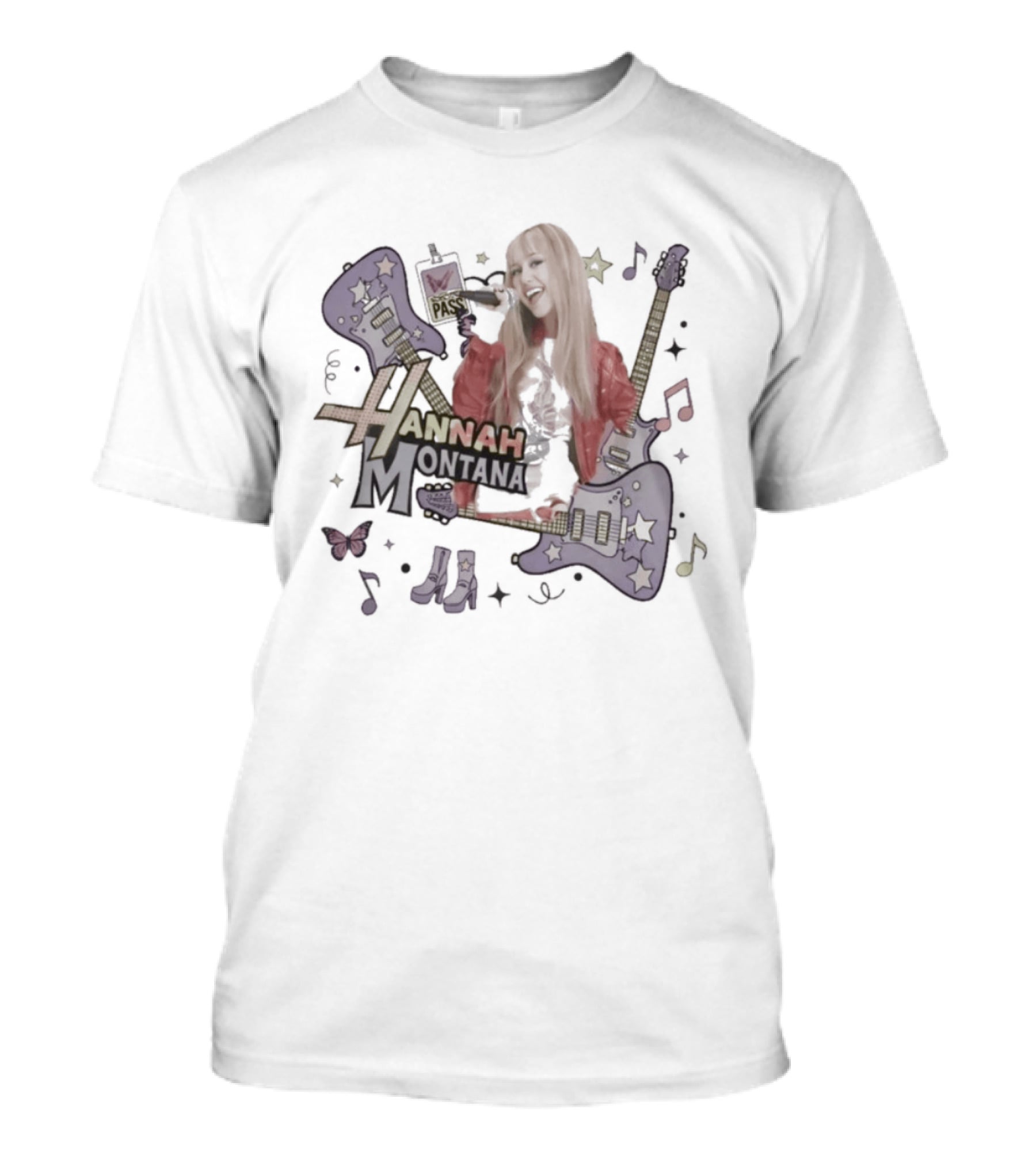 Hannah Montana Y2K Aesthetic Pop Star 2026 Guitar Butterfly Music Notes T-Shirt