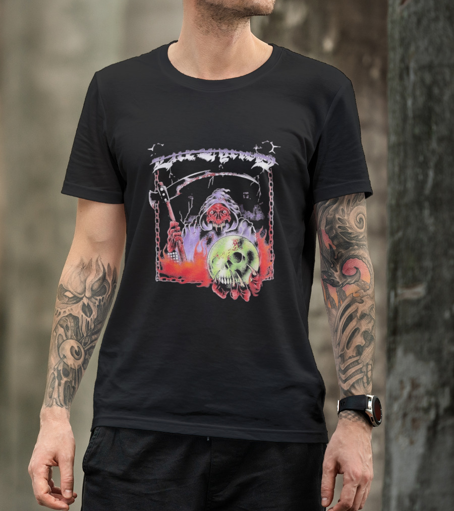 Life Cycles Skeleton Grim Reaper Holding Skull With Scythe Medieval Gothic T-Shirt