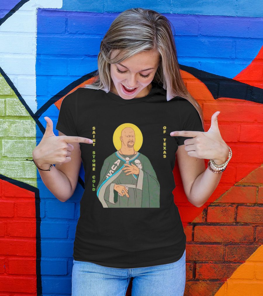 Men Saint Stone Cold Of Texas 3 16 Day Steve Austin Wrestling Icon Illustrated Halo T-Shirt