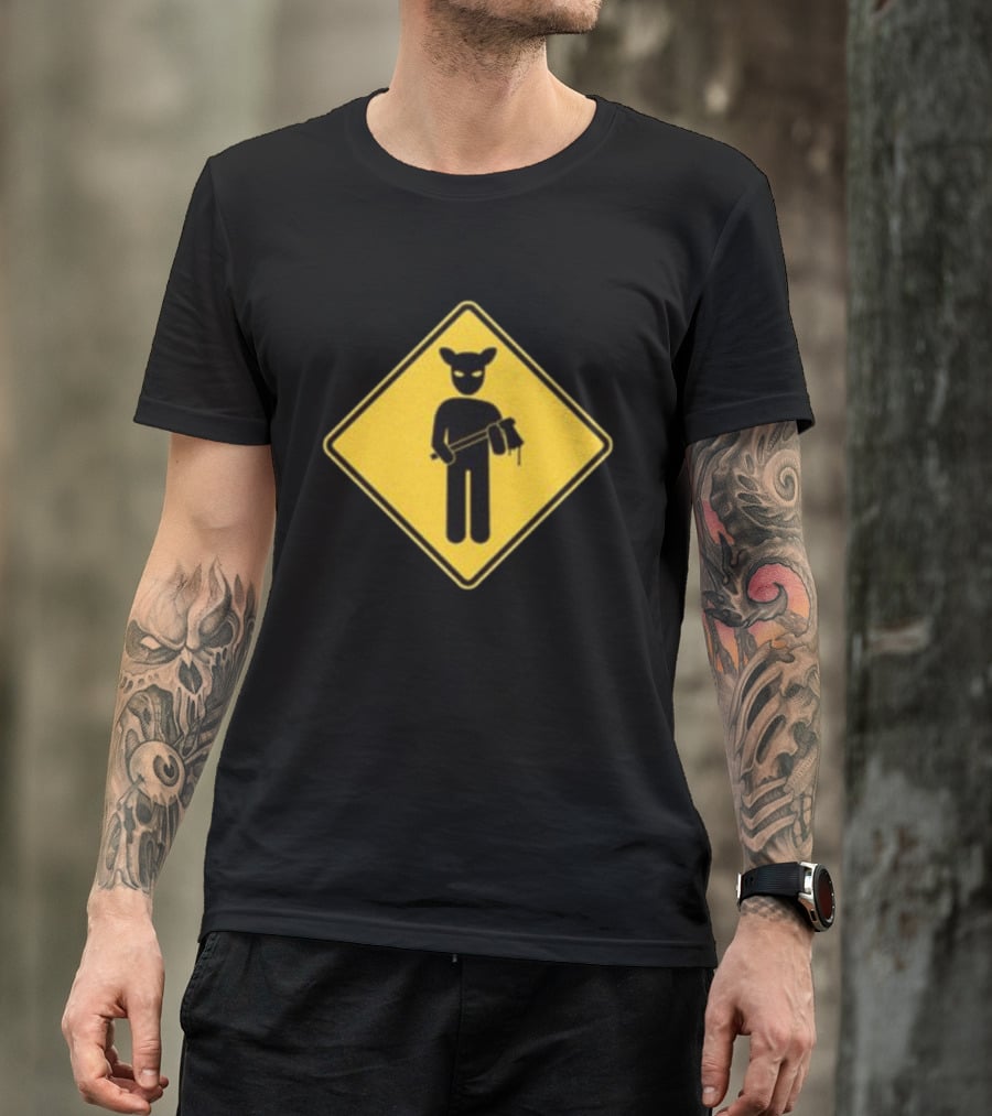 Lamb Mask Caution Sign Horror Icon Warning T-Shirt