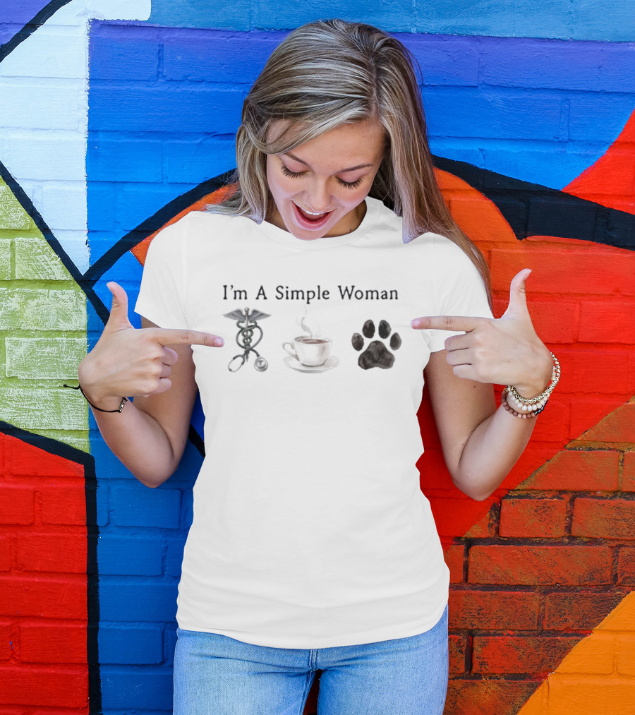 I'm A Simple Woman Nurse Coffee Paw Print T-Shirt