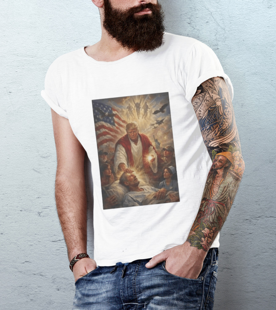 Trump Jesus Epstein Biblical Revelation Imagery With American Flag T-Shirt