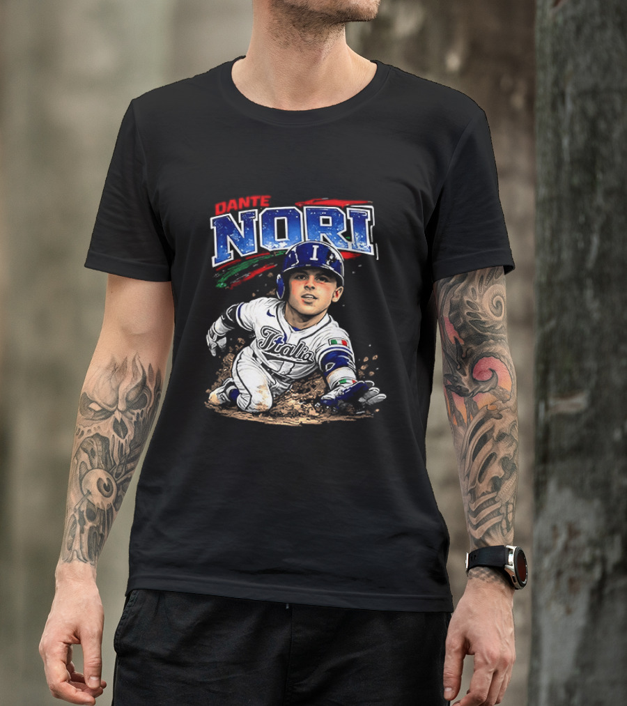 Dante Nori Italy Baseball Classic Caricature Sliding Player T-Shirt