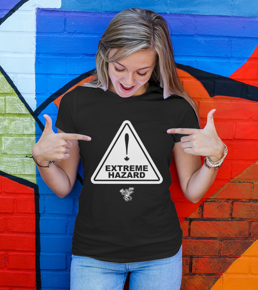 Extreme Hazard Attention Canadians Warning Sign Icon Canada Maple Leaf Moto T-Shirt