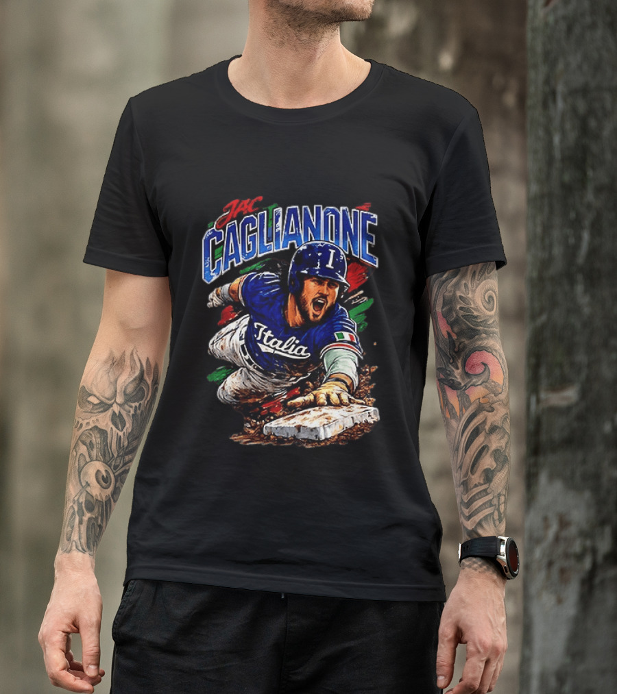 Jac Caglianone Italy Baseball Slide Dynamic Action Caricature T-Shirt