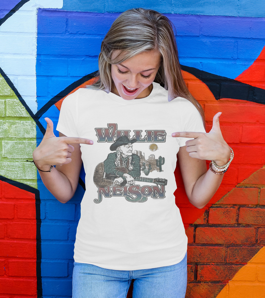 Willie Nelson Desert Cactus Guitar Scene T-Shirt