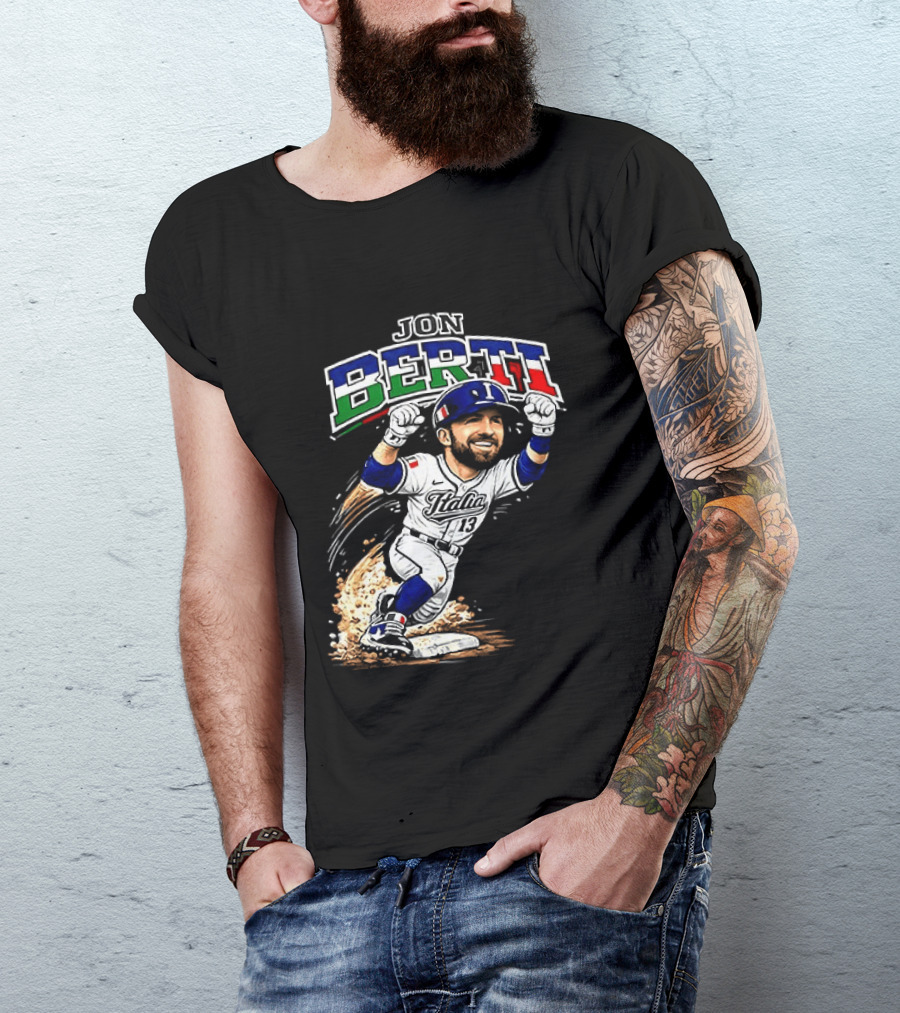 Jon Berti Italy Baseball Classic Caricature 13 T-Shirt