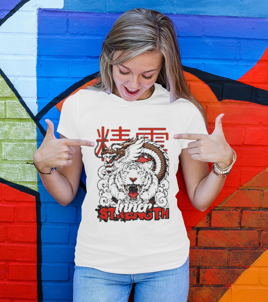Inner Strength Tiger Dragon Kanji Art Fusion T-Shirt