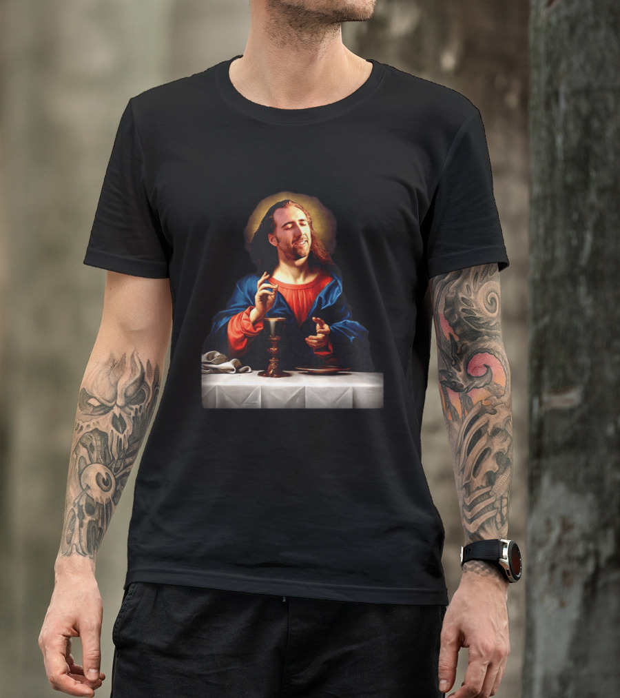 Nic Jesus Blessing The Bread And Wine Iconic Meme Mashup T-Shirt
