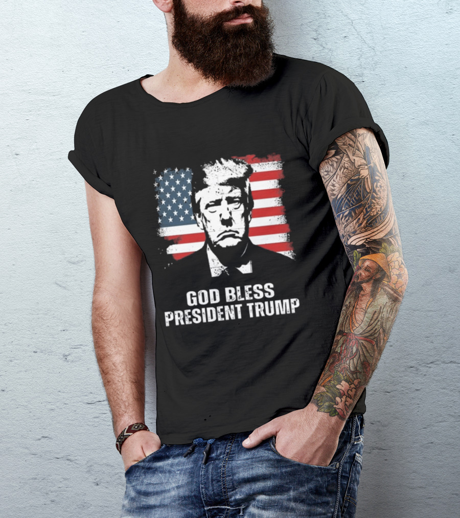 God Bless President Trump American Flag Iconic Style 2024 T-Shirt