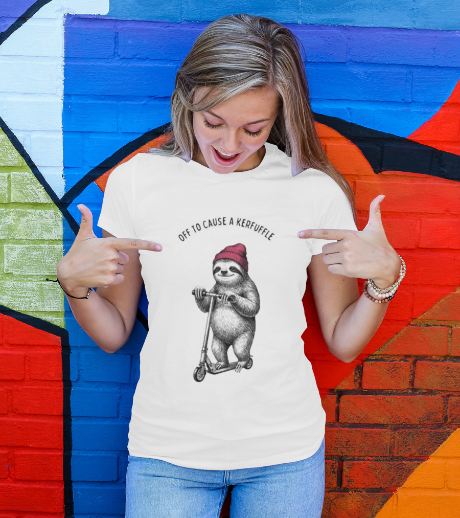 Off To Cause A Kerfuffle Sloth On A Scooter With Red Beanie T-Shirt