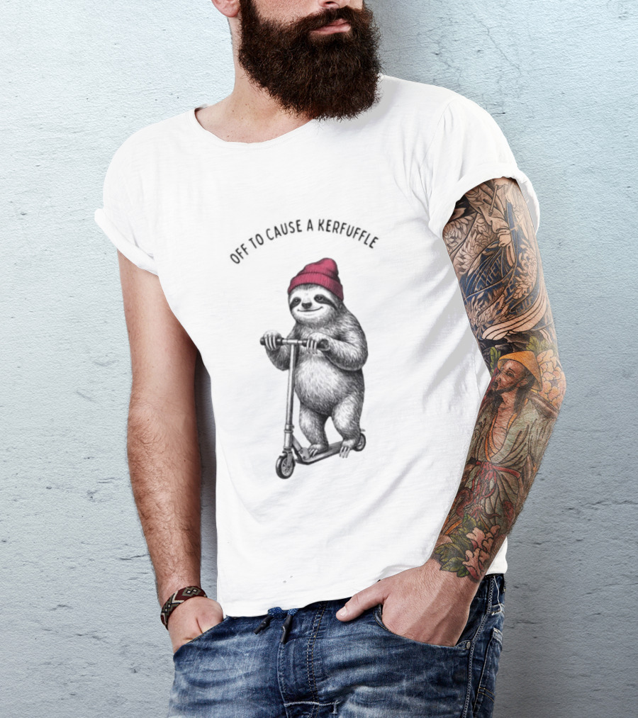Off To Cause A Kerfuffle Sloth On A Scooter With Red Beanie T-Shirt