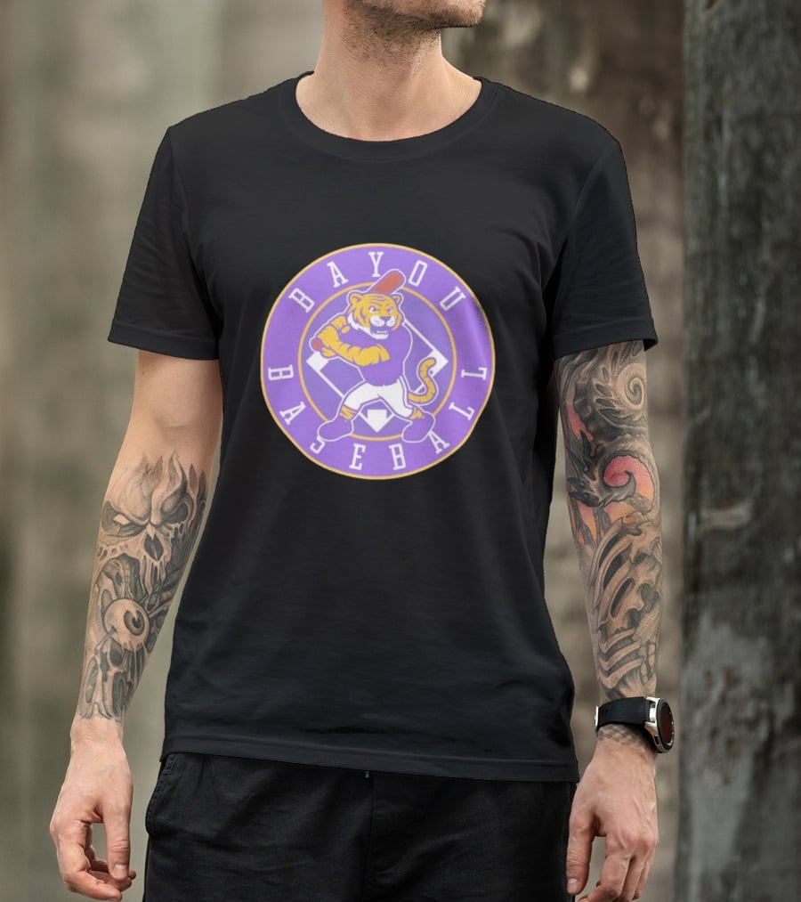 Bayou Baseball Purple Tiger Mascot Batter Circle T-Shirt