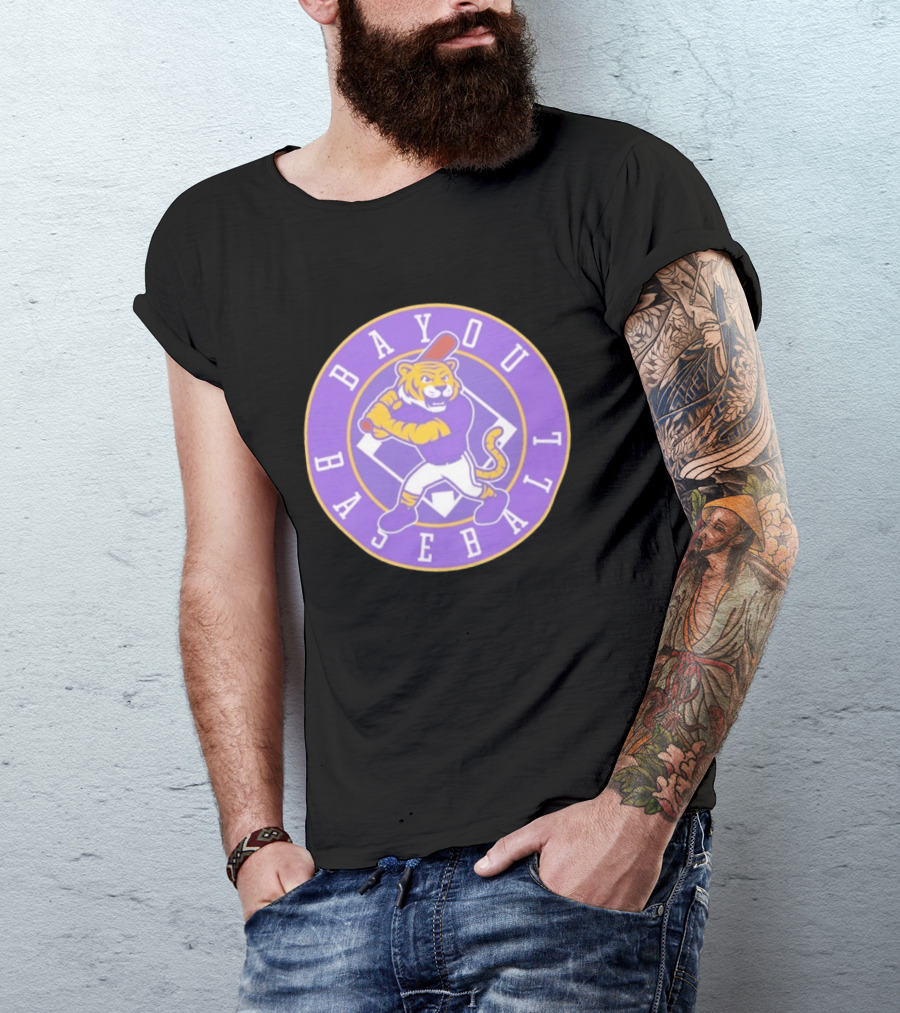 Bayou Baseball Purple Tiger Mascot Batter Circle T-Shirt