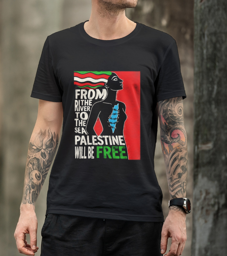 From The River To The Sea Palestine Will Be Free Woman Palestinian Flag Map T-Shirt