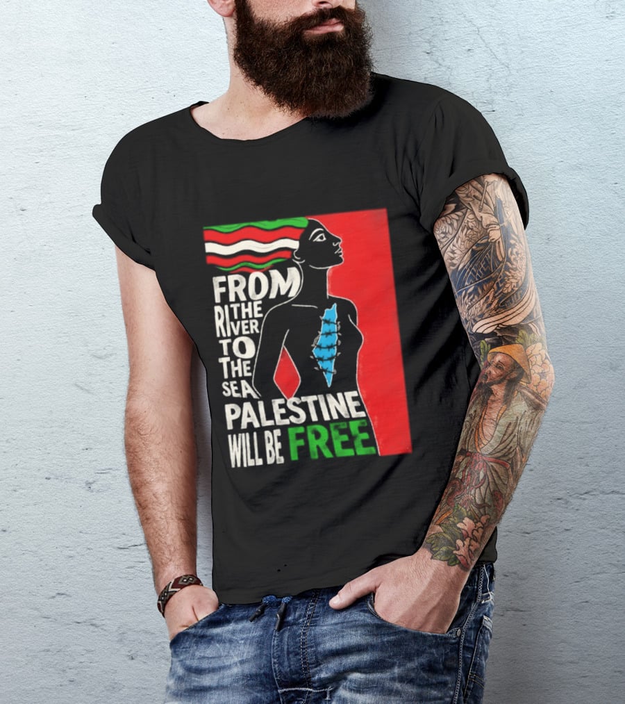 From The River To The Sea Palestine Will Be Free Woman Palestinian Flag Map T-Shirt