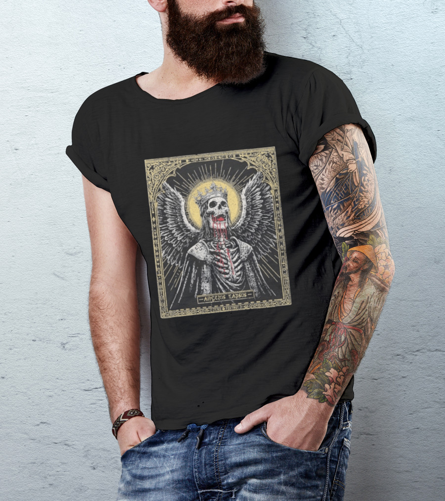 Zero Foxtrot Angelus Lapsus Fallen Angel Skeleton Halo Crown Wings Sacred Gothic Image T-Shirt