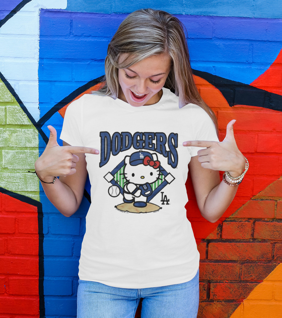 Hello Kitty Los Angeles Dodgers Baseball Crossover Fan Merchandise T-Shirt