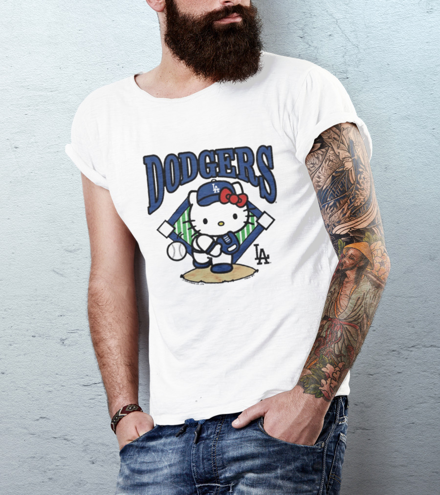 Hello Kitty Los Angeles Dodgers Baseball Crossover Fan Merchandise T-Shirt