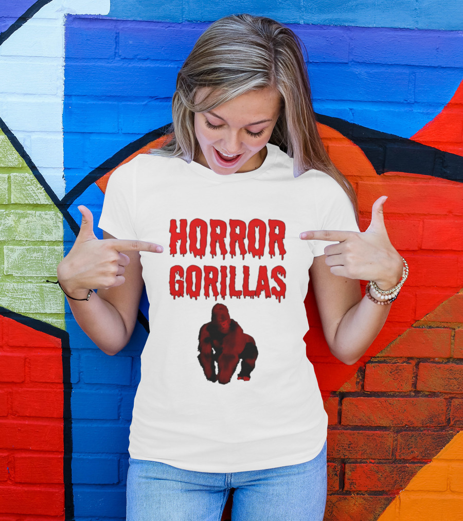 Horror Gorillas Dripping Blood Text And Red Gorilla T-Shirt