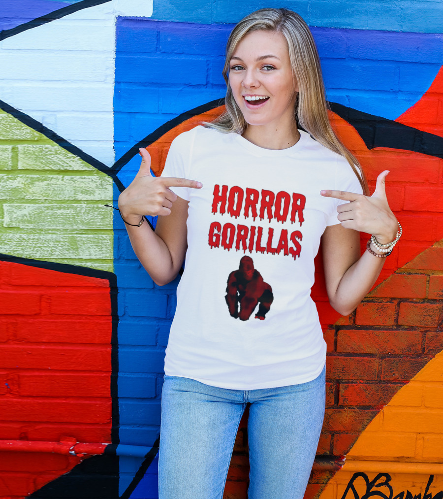Horror Gorillas Dripping Blood Text And Red Gorilla T-Shirt