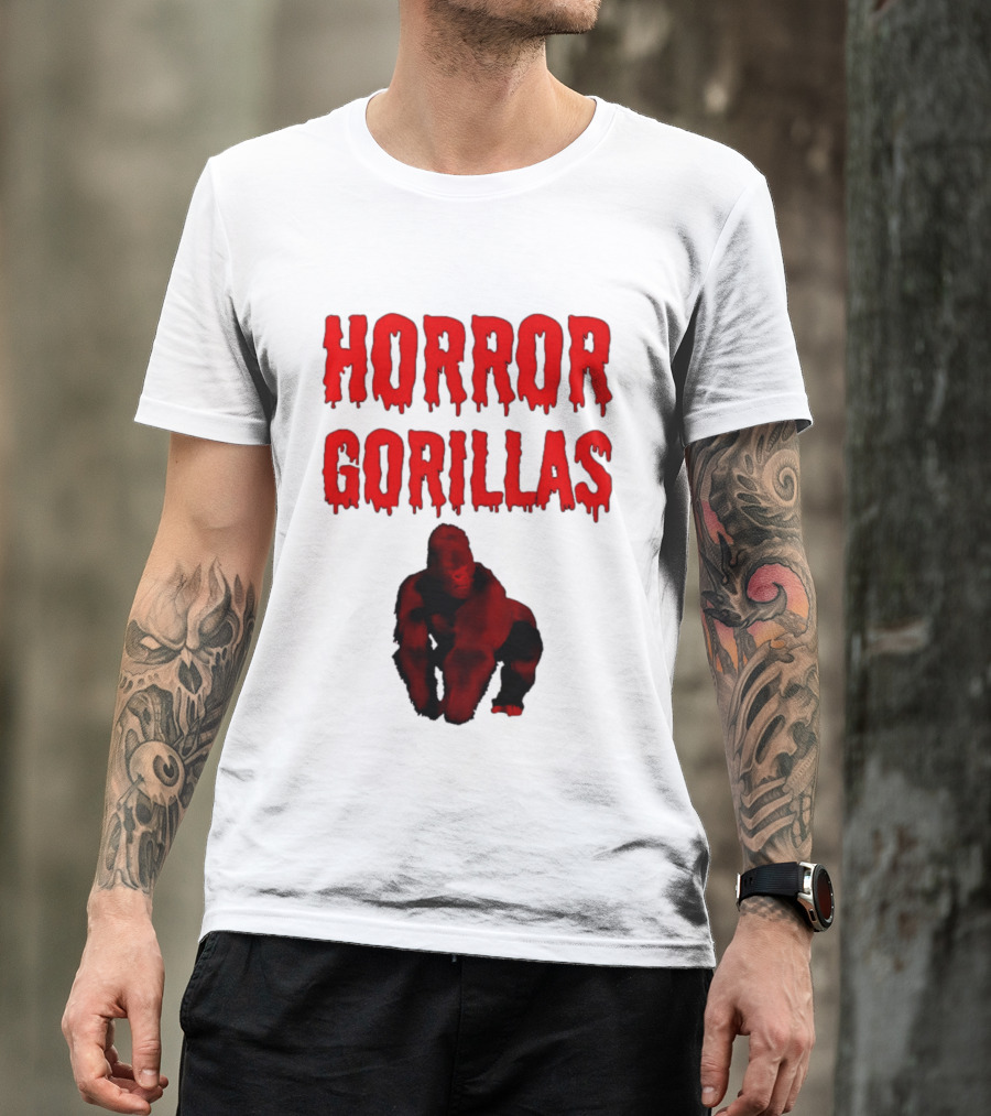 Horror Gorillas Dripping Blood Text And Red Gorilla T-Shirt