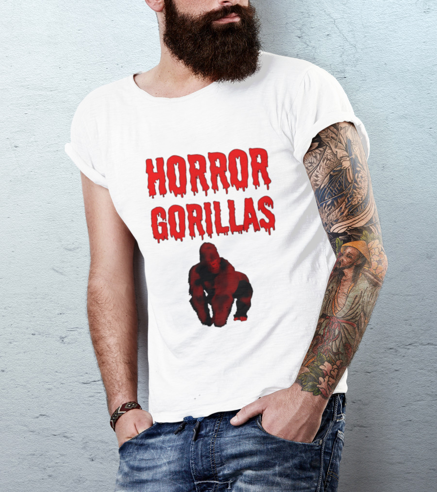 Horror Gorillas Dripping Blood Text And Red Gorilla T-Shirt