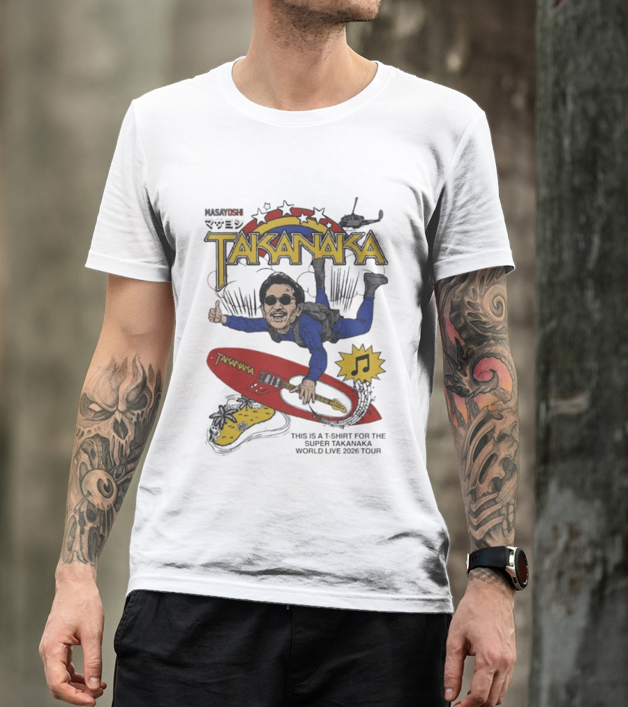 Masayoshi Takanaka Super World Live 2026 Tour Parody With Surfboard And Helicopter T-Shirt