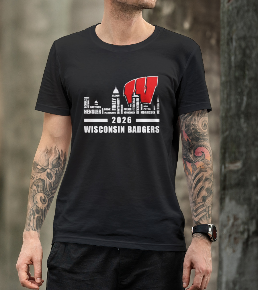 2026 Wisconsin Badgers City Names Skyline Mercer Medford Mosinee Plover Princeton Pulaski Ripon T-Shirt