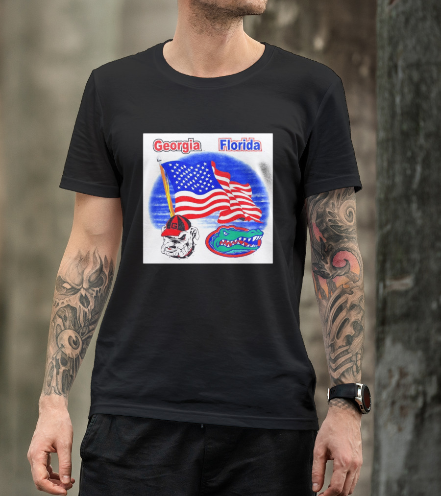 Georgia Vs Florida American Flag Bulldogs Gators Rivalry T-Shirt