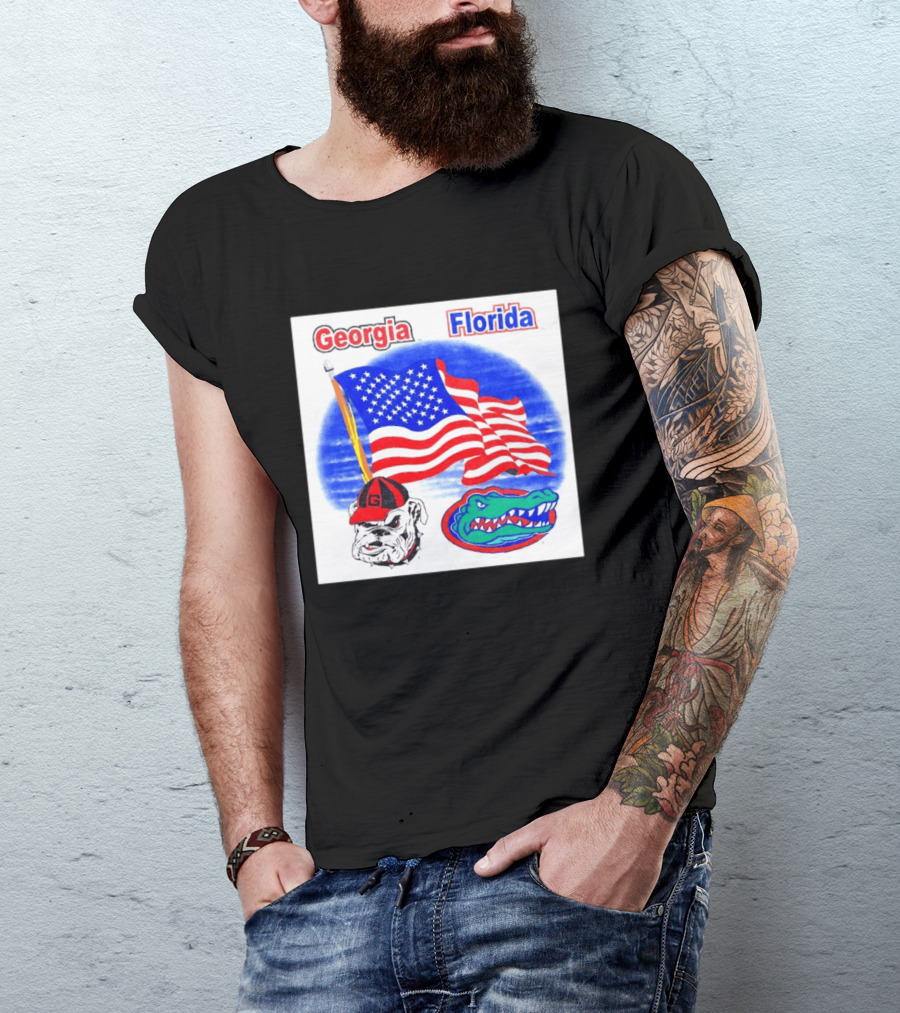 Georgia Vs Florida American Flag Bulldogs Gators Rivalry T-Shirt