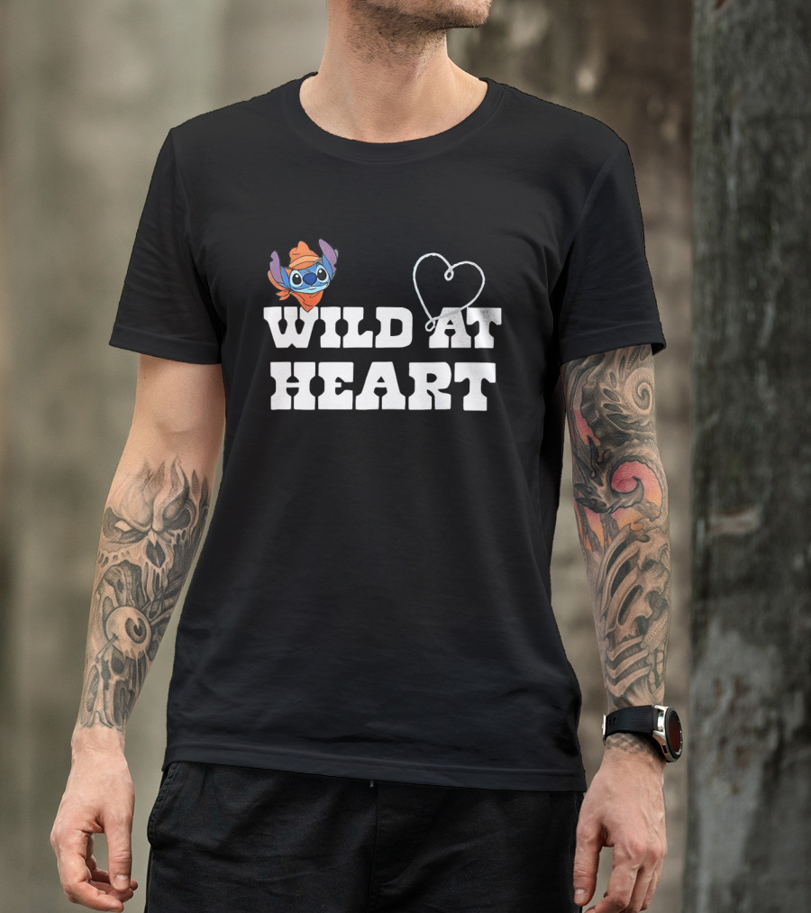 Stitch Wild At Heart With Love Icon And Fun Expression T-Shirt