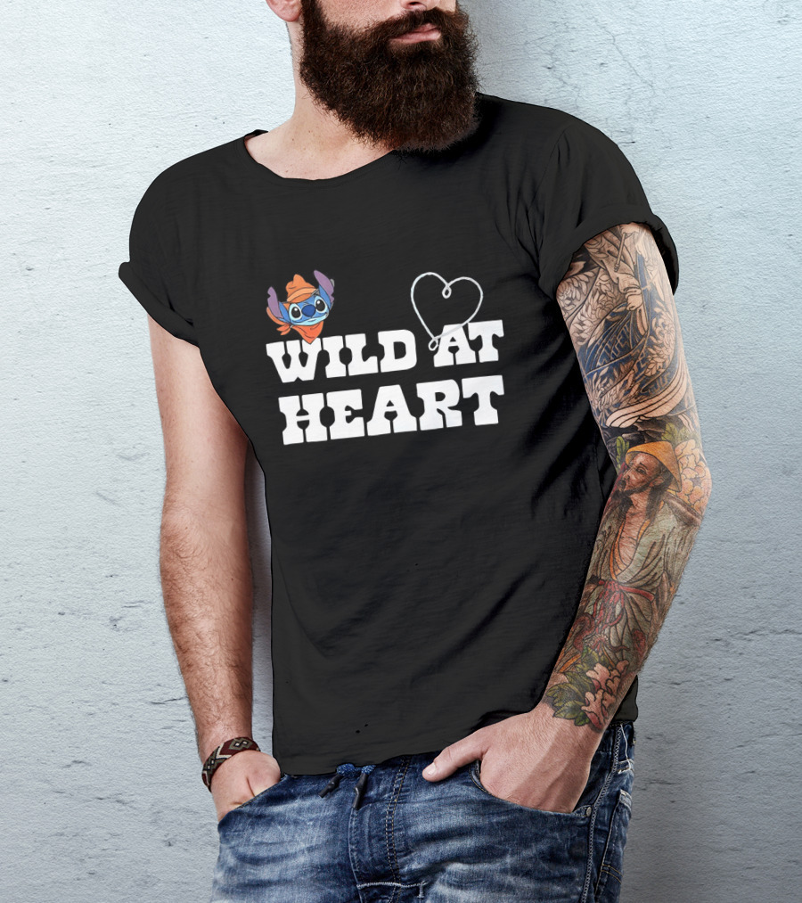 Stitch Wild At Heart With Love Icon And Fun Expression T-Shirt