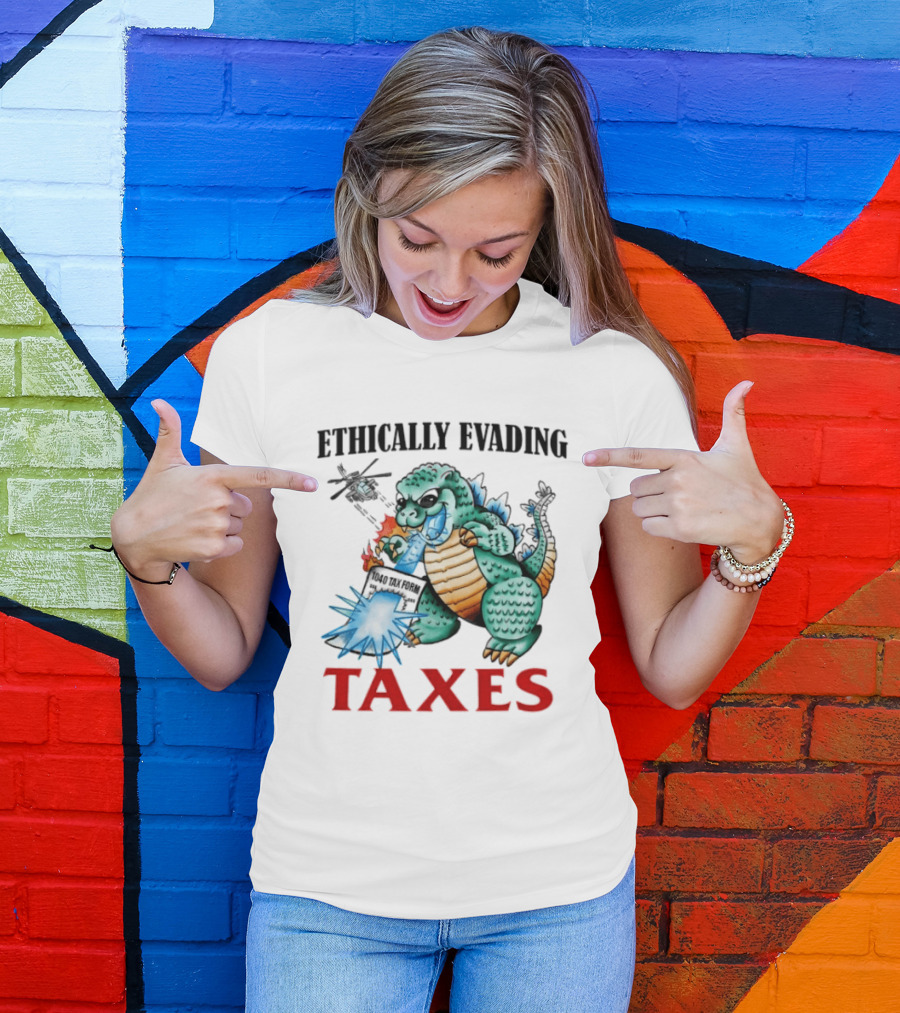 Ethically Evading Taxes Dinosaur Helicopter Ice Cream Sunglasses T-Shirt