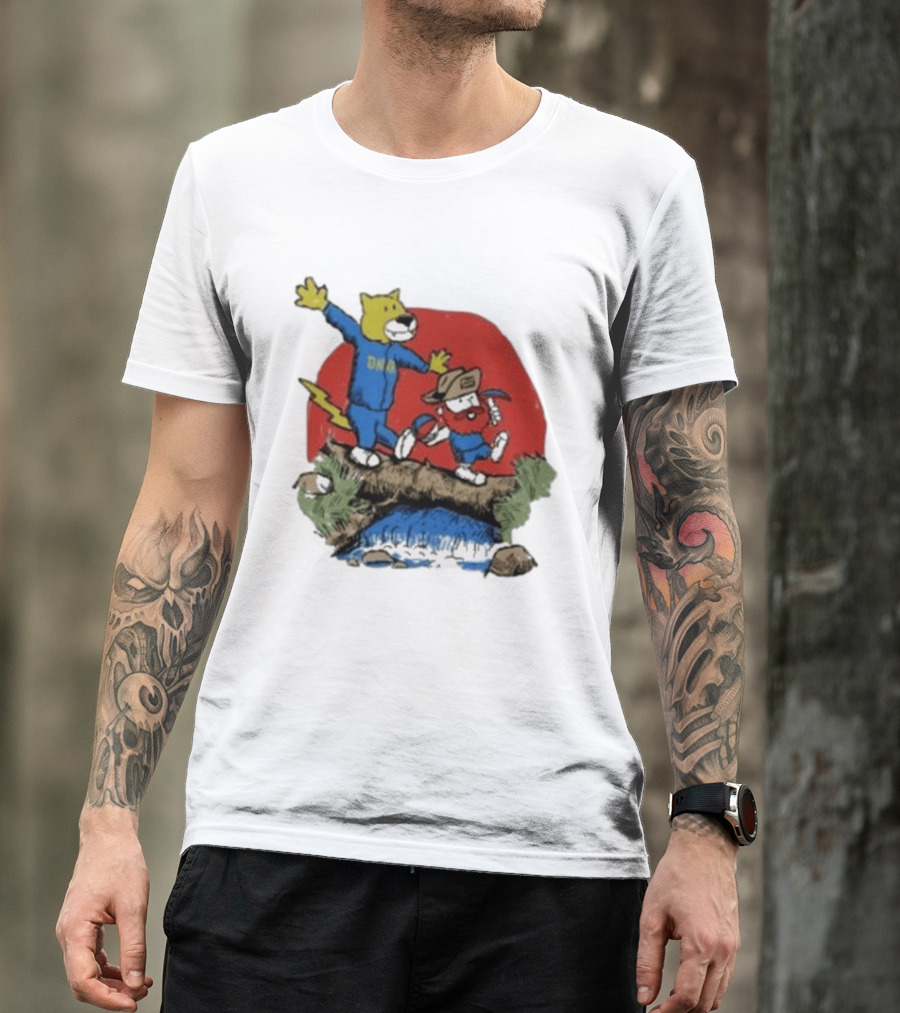 Dnvr Cartoon Friends Bear And Miner Crossing A Bridge T-Shirt