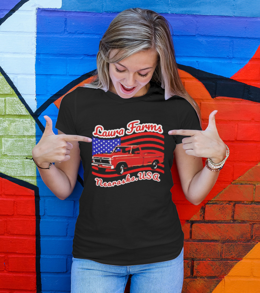 Laura Farms Nebraska USA Vintage Truck American Flag T-Shirt