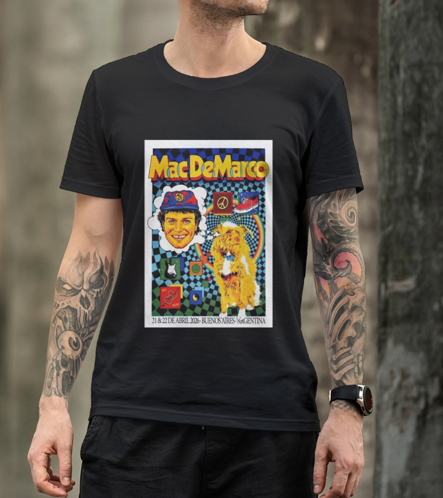 Mac DeMarco 21 22 De Abril 2026 Buenos Aires Argentina Checkerboard Dogg T-Shirt