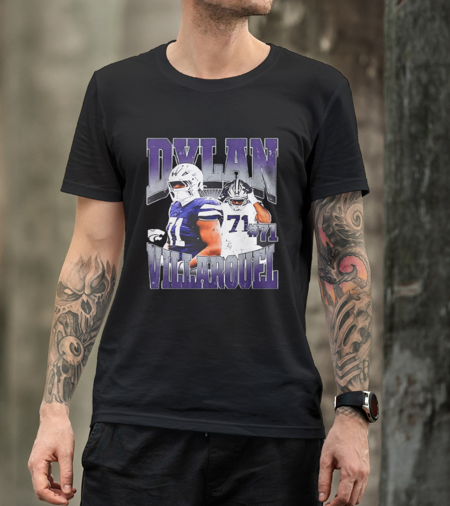 Dylan Villarouel Kansas State Wildcats Football #71 Player T-Shirt